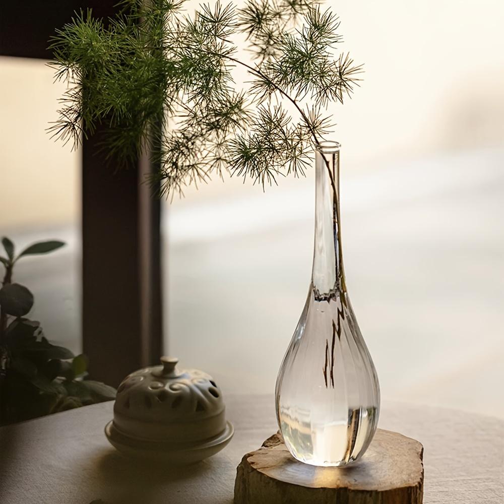 Contemporary Glass Bud Vases Zen Home Decor Transparent Cylinder Shaped Vase for One-Branch Ikebana Arrangements Tabletop Center