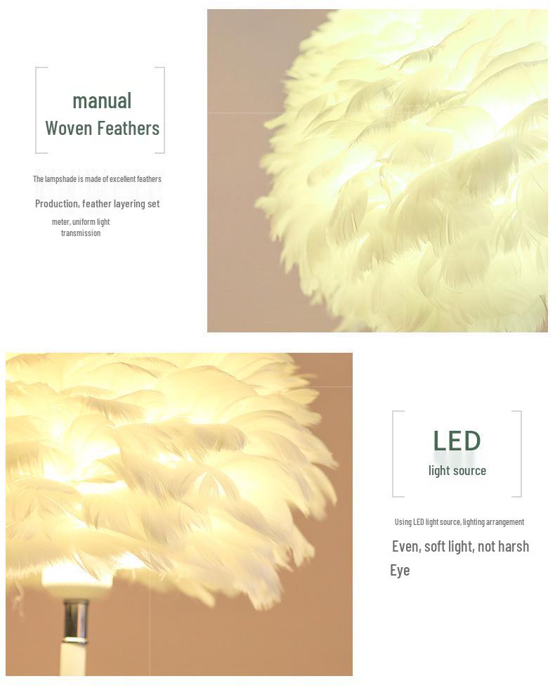 Modern Iron Feather Desk Lamp for Bedroom, Living Room, and Study