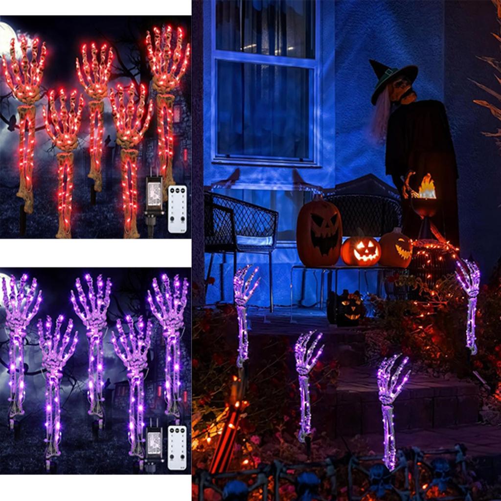 5Pcs 18in Halloween Skeleton Hands Decoration Glowing Lights, Skeleton Hand Garden Lights, Horror Garden Decoration Stakes