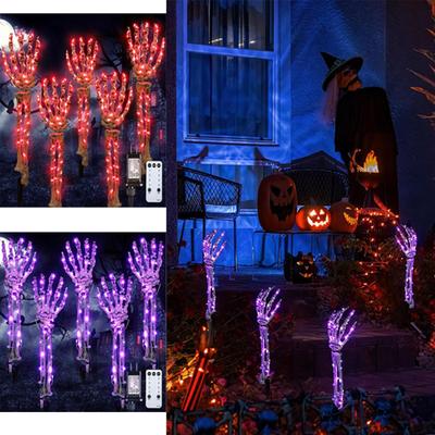 5 Stück 18 Zoll Halloween Skeletthände Dekoration Leuchtende Lichter, Skeletthand Gartenlichter, Horror Gartendekorationsstecker