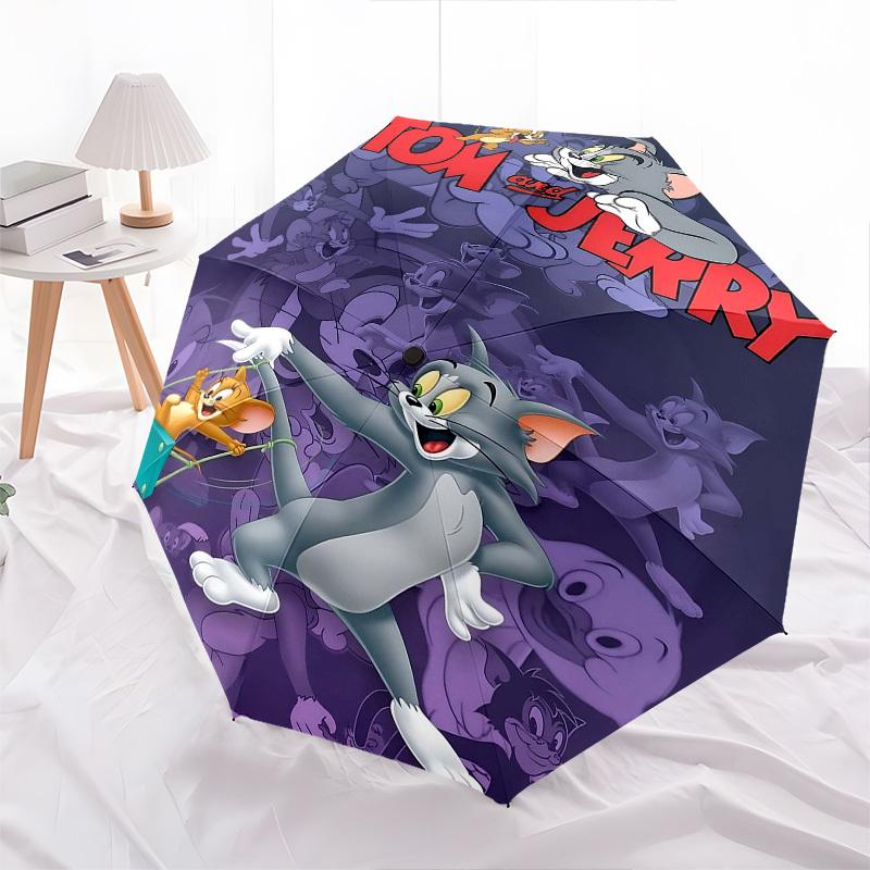 1pc Tom and Jerry Automatic Folding Umbrella - Compact 8-Rib Design, Durable Plastic & Iron1134L