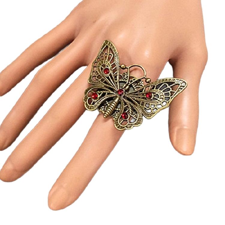 Adjustable Steampunk Style Butterfly Open Rings Butterfly Rhinestone Rings 1 красный