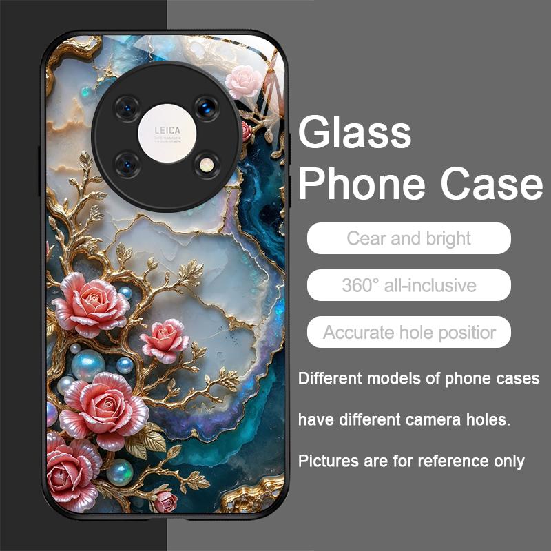 White Camellia Flower Marble Texture Tempered Glass Phone Case for Xiaomi 15 Pro+ 14 Ultra 14T 13T 12 11 Lite 10T 11T PRO Cover