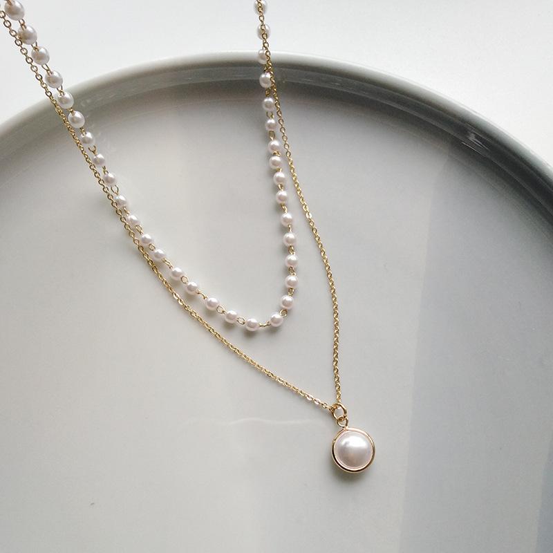 

Simulated Pearl Choker Necklace Cute Double Layer Chain Pendant for Women Charm Pendants 2025 Fashion Beads Chain Zircon Gift