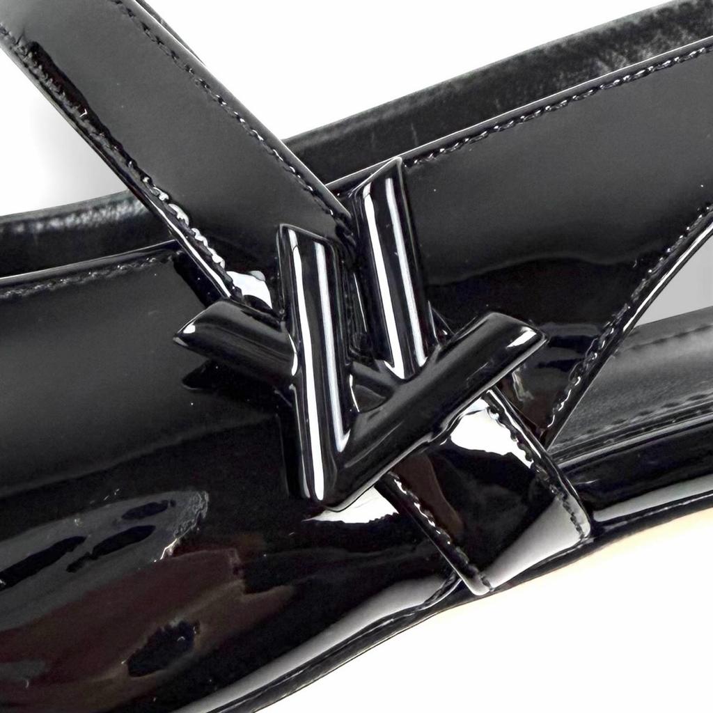 Excelentes tacones LOUIS VUITTON Romy Slingback Pump esmalte negro Mujer 37.5 Usado