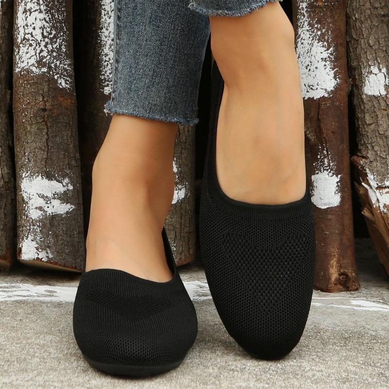 European and American Shallow Mouth Single Shoe Women's 2024 Spring and Autumn New Round Toe Low Heel Casual Mesh Flat Shoes