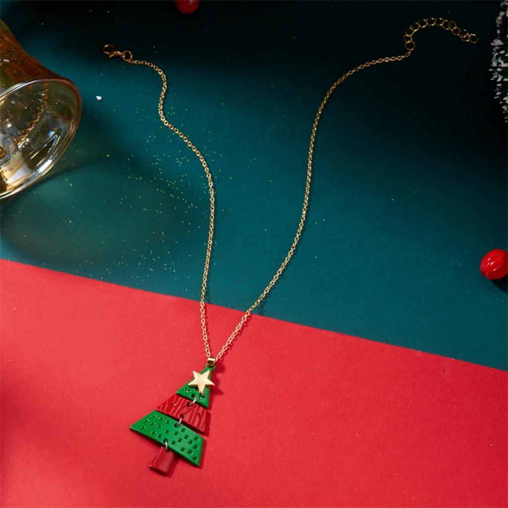 Creative Colorful Metal Spliced Christmas Tree Star Pendant Necklace Unique Holiday Xmas Tree Choker Jewelry Gift For Women Men