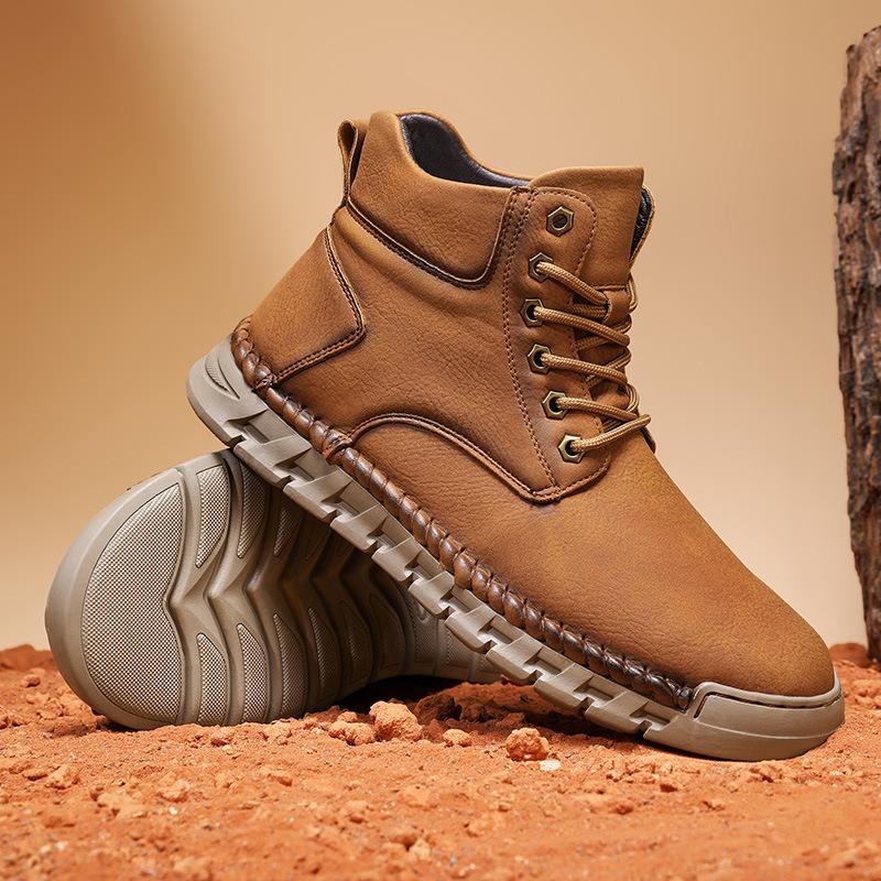 Boots men's autumn and winter new velvet warm Zhongbang cotton boots soft sole lace-up non-slip large size casual men's shoes