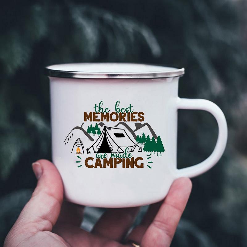 Bergmotiv Emaille-Tassen Campingbecher mit Henkel Trinkgeschirr Urlaub Wandern Lagerfeuerbecher Outdoor Wohnmobil Kaffeetasse Camper Geschenke