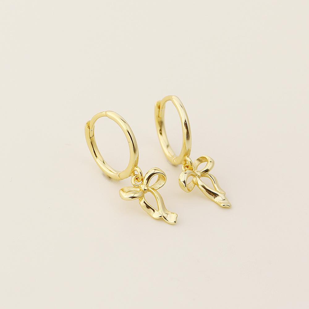 S925 Sterling Silver Bow Drop Huggie Hoop Earrings Ribbon Knot Charm 18K Gold Plated Dainty Drop Earrings for Women