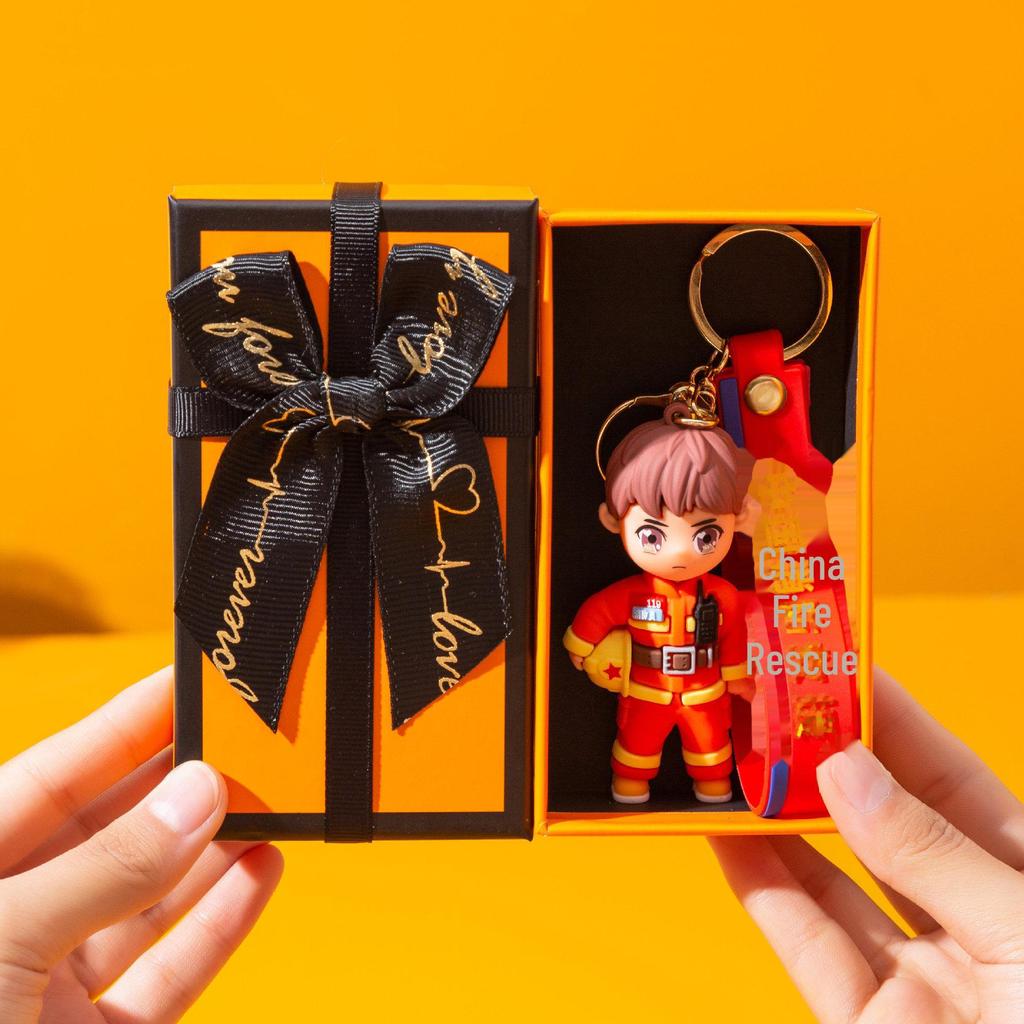 Cartoon Firefighter & Truck Keychain Pendant - Fun Souvenir & Small Gift