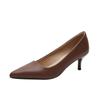 555-8 Nude high heels women's thin heels spring and summer French soft leather pointed temperament professional work shoes