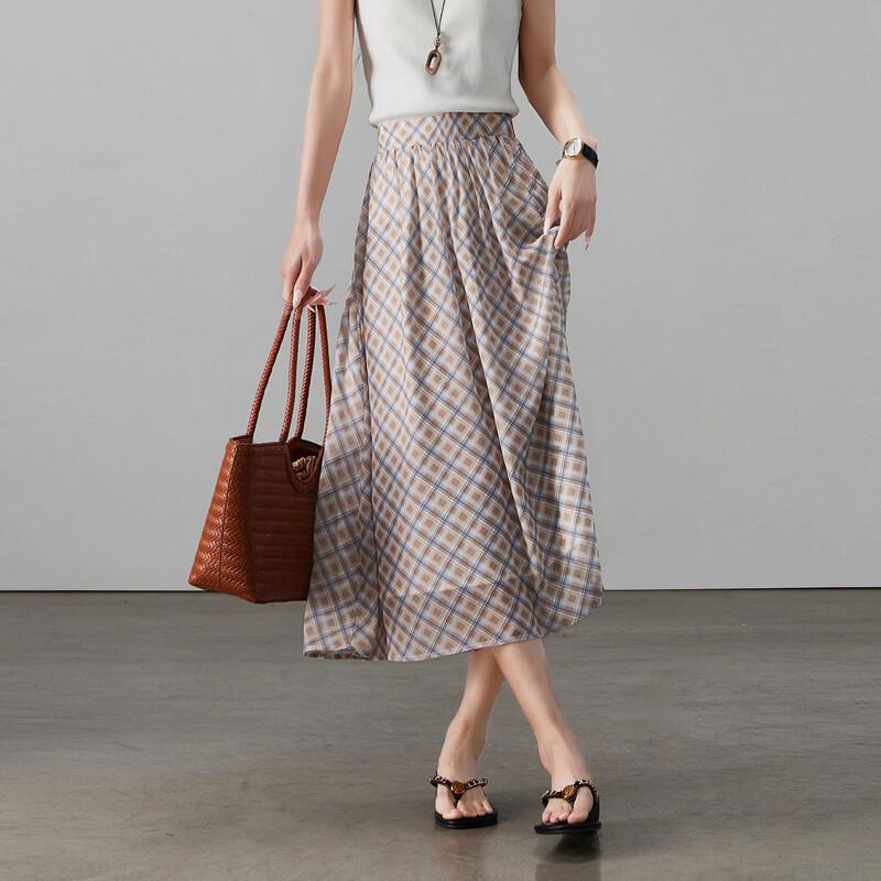 SOFSIL 2026 Summer High-Waisted Plaid A-Line Skirt