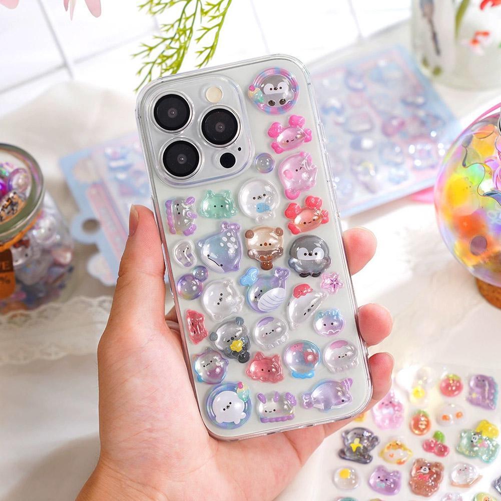3D Cute Cartoon Animal Scrapbooking Girl Relief Stickers Sparkling Crystal Decorations for Children Phone Case DIY Craft