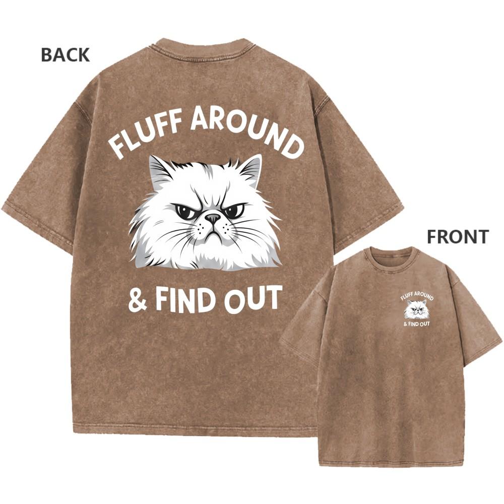 Oversized Vintage Washed TShirt Sassy Cat Fluff Around Print Unisex Tee XL