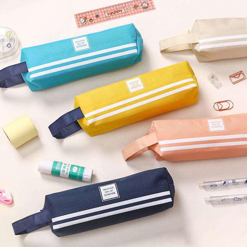 Solid Color Canvas Pencil Case, Student Creative Multifunctional Pencil Case, Stationery Box, Hand-held Pencil Case