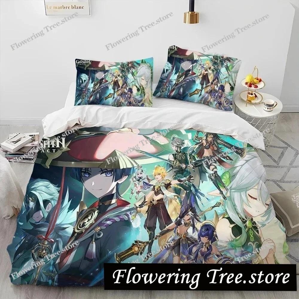 Anime Genshin Impact Game Bedding Set Duvet Cover Bed Set Quilt Cover Pillowcase Comforter king Queen Size Boys Adult Bedding