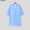 INCERUN Oversized Summer Men 3/4 Sleeve See Through Mesh Sheer Long Shirts Tops