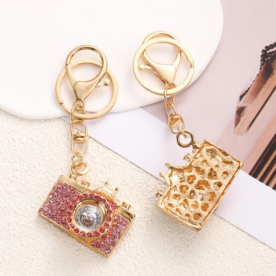 Portachiavi Ciondolo Strass Intarsiati Design Fotocamera Portachiavi con Moschettone Anti-Ossidazione Accessorio per Zaini