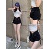 Women's Large Black Wide-Leg Drawstring Zipper A-Line High Waist Casual Shorts - Spring/Summer 2025