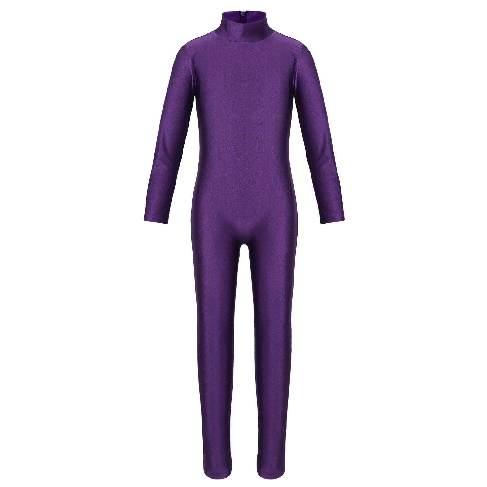 WinYing Kinderen Meisjes Ballet Maillots Gymnastiek Unitards Lange Mouw Rits Dans Oefening Jumpsuit 13-14 Years paars