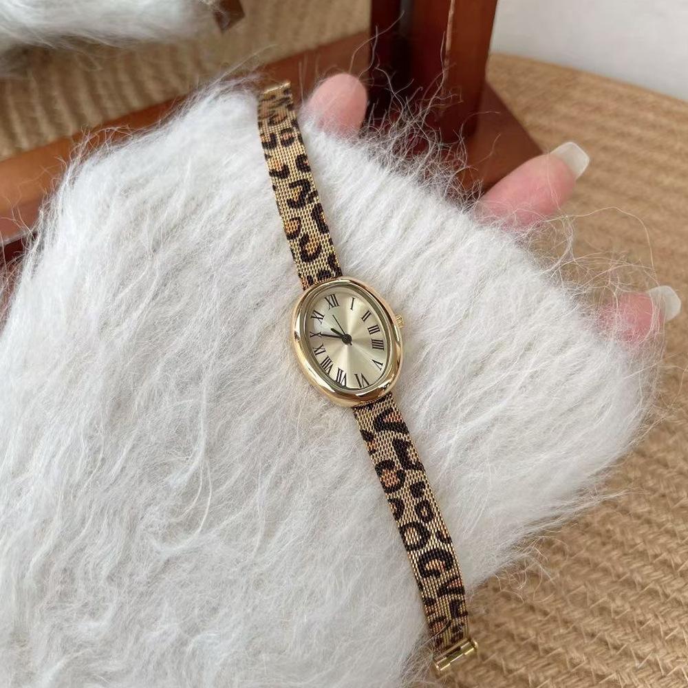 Leopard Print Mesh Belt Watch Oval Fashion Women S Watch Without Logo Roman Numerals