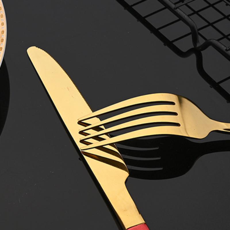 24 ks Moderní jídelní sada Nerezová sada nádobí Modrá Zlatá Nůž Vidlička Lžíce Čajová lžička Kuchyňská sada příborů