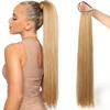 24 Inch Straight Ponytail With Elastic Band Synthetic Ponytail Extension Wrap Around Heat Resistant Pony Tail For Women