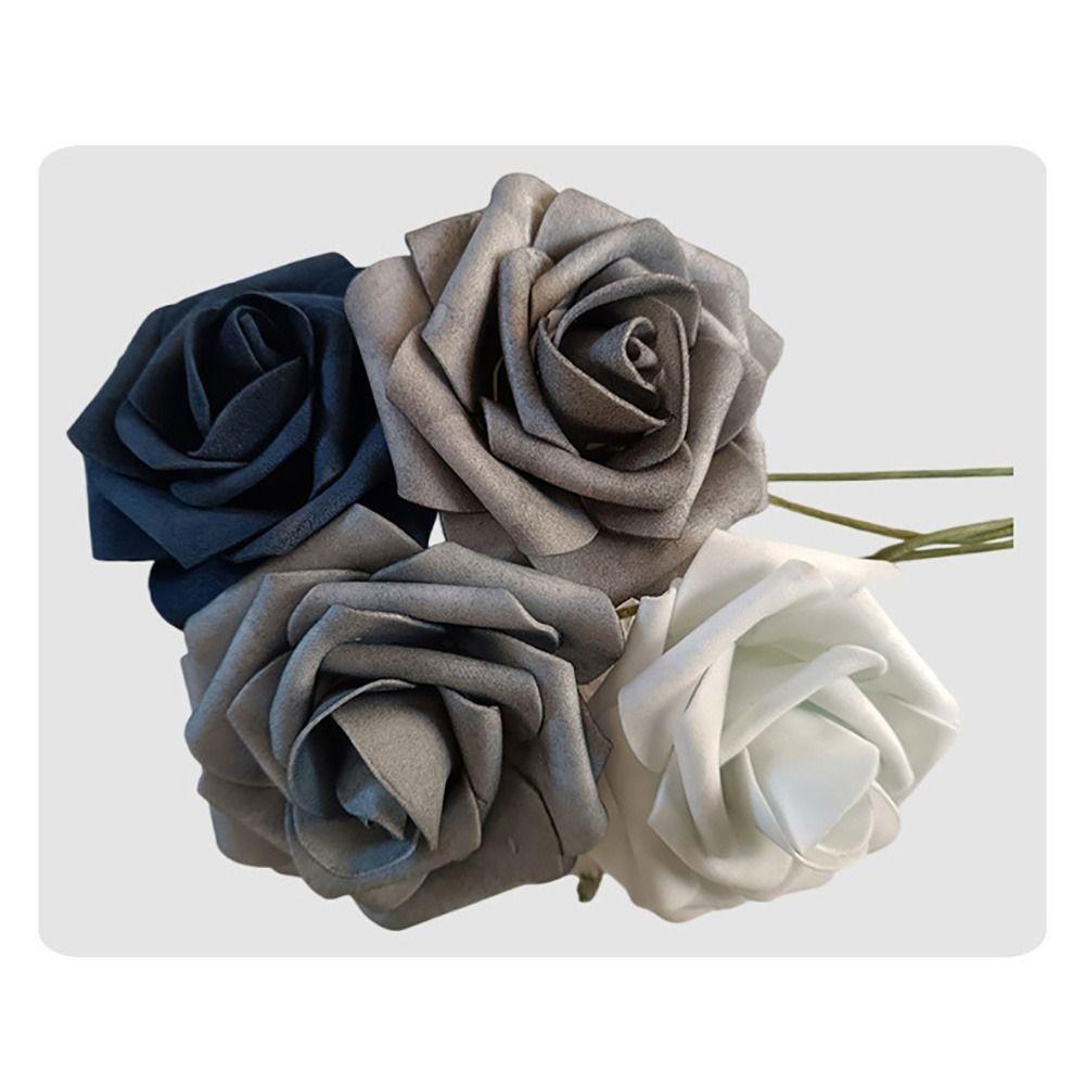 25PCS Gradiet Color Artificial Rose Flowers Flexible Wire Stems Realistic Flowers  Party Decoration
