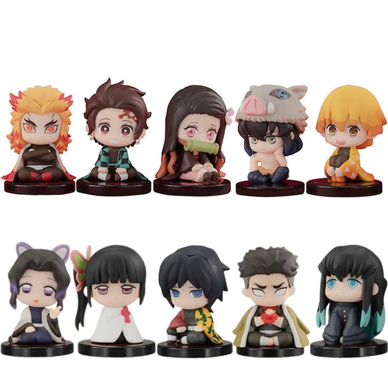 5 Adet Q Versiyon Demon Slayer Oturan Hayalet Bebek Tanjiro Nidouzi Inosuke Zenizu Oyuncak Figürlü PVC Model Hediye