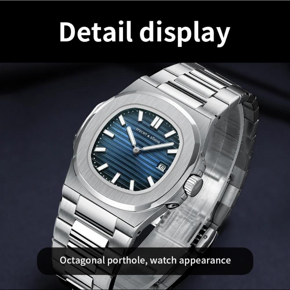 Specht & Söhne New Fashion Ultrathin Mens Watch 39MM Quartz Wristwatch Stainless Steel Waterproof Calendar 5711 Watches For Men