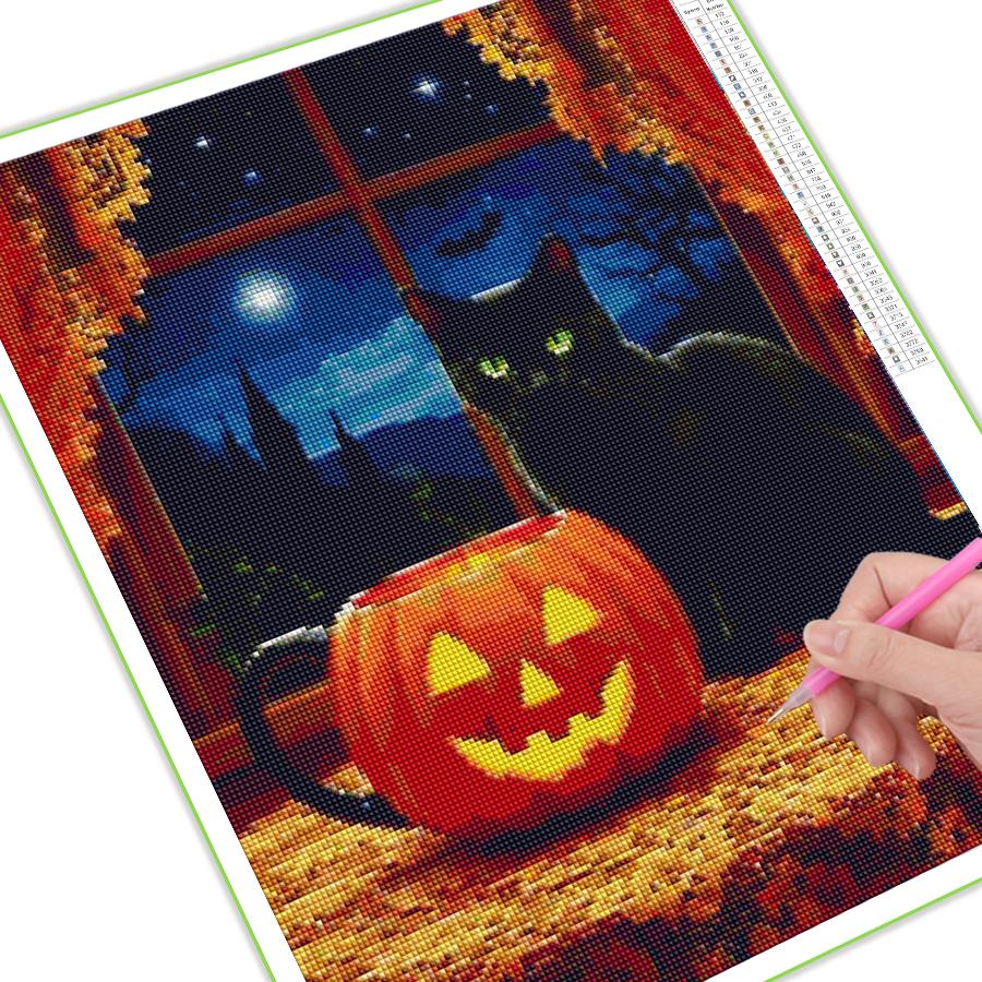 Diamond Painting New Collection Halloween Pumpkin Black Cat Diy Full Rhinestone Embroidery Animals Mosaic Cross Stitch Kits Wall Decor