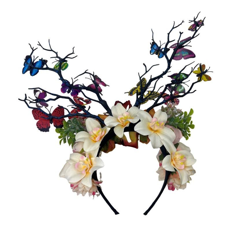 Simulated butterfly headband, fashion exaggerated simulated flower headdress, branch outfit plays the role of a head buckle