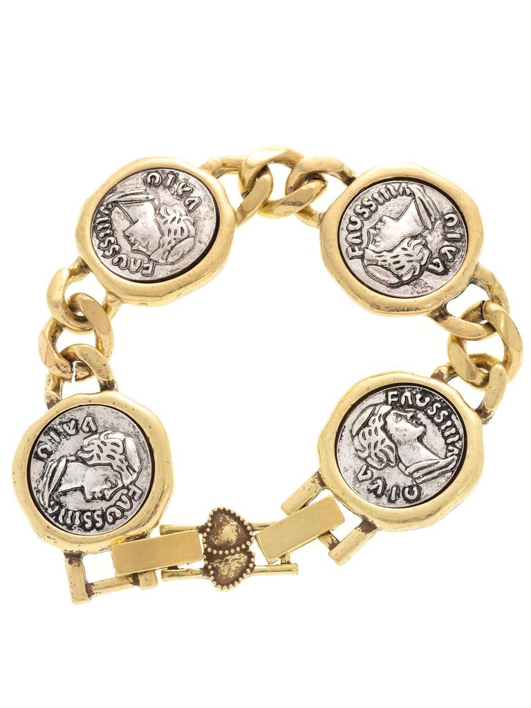 French Retro Ancient Coins, High-End Temperament Retro Gold Woman Ancient Coin Necklace, Bracelet, Earrings, Ring Set.