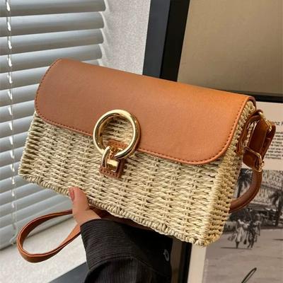 Sac de paille de vacances premium pour femmes, nouveau sac tissé polyvalent d'été, sac à bandoulière pour femmes, sac messager, sac de plage