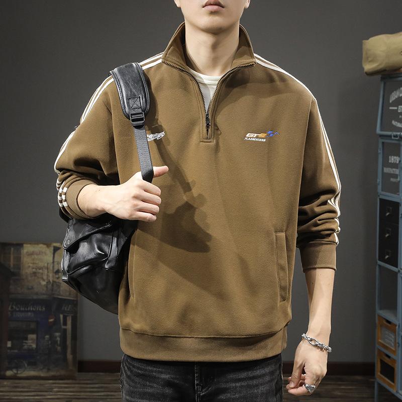 Autumn And Winter Trendy Brand Heavy Retro Half-Zipper Sports Sweater Men'S Loose Large Size American Casual Pullover Stand-Up Collar Jacket