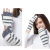 Striped Pattern Glove Plush Fingerless Mittens with Flip Top Knitted Gloves