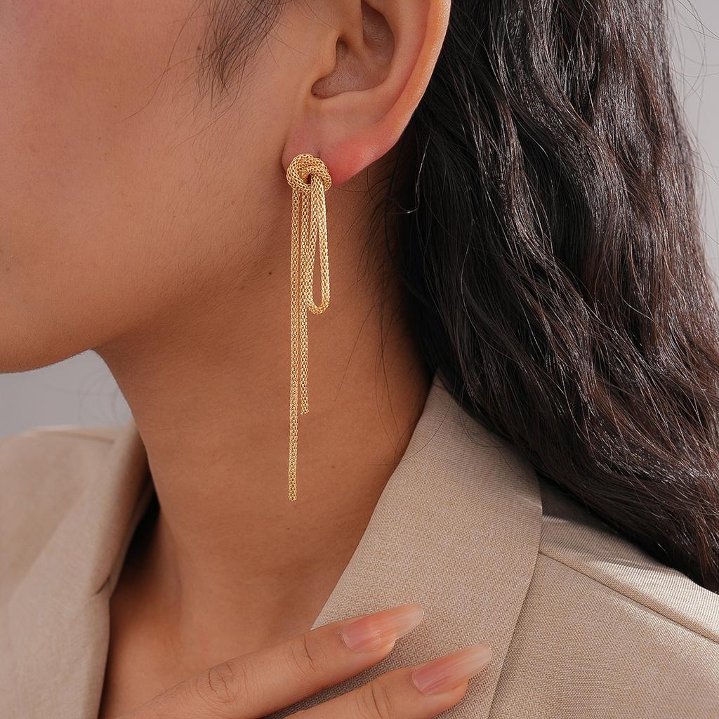 Chain knotted tassel stud earrings metal design earrings earrings