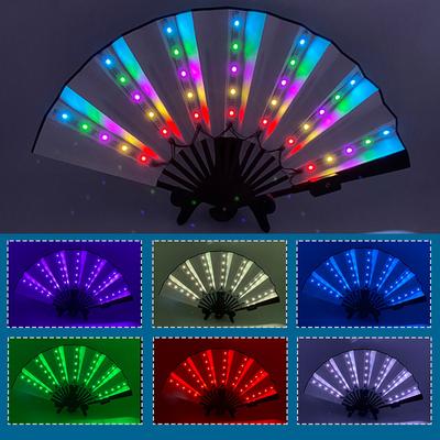Katlanabilir El Fan Ile Led Işık Parlayan Floresan Renk Değişikliği Fan Gece Performansı Dj Bar Kulübü Odası Parti Dekorasyon