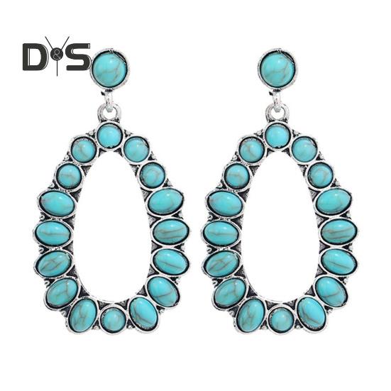 

1 пара женских висячих сережек геометрической формы в стиле ретро, ​​богемный стиль, искусственная бирюза, украшение для ушей из нержавеющей сплава, ювелирные изделия, длинные висящие синий