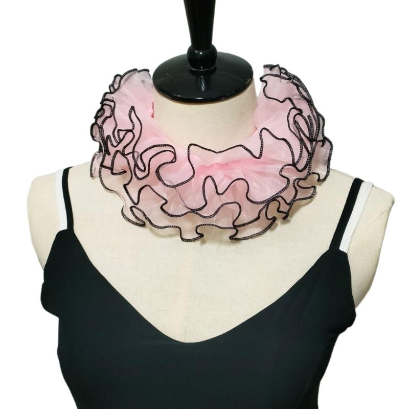 

Women Organza Layering Ruffle False Collar Ribbon Tie Chokers Renaissances Small Neck Ruff Collar for Halloween Costume