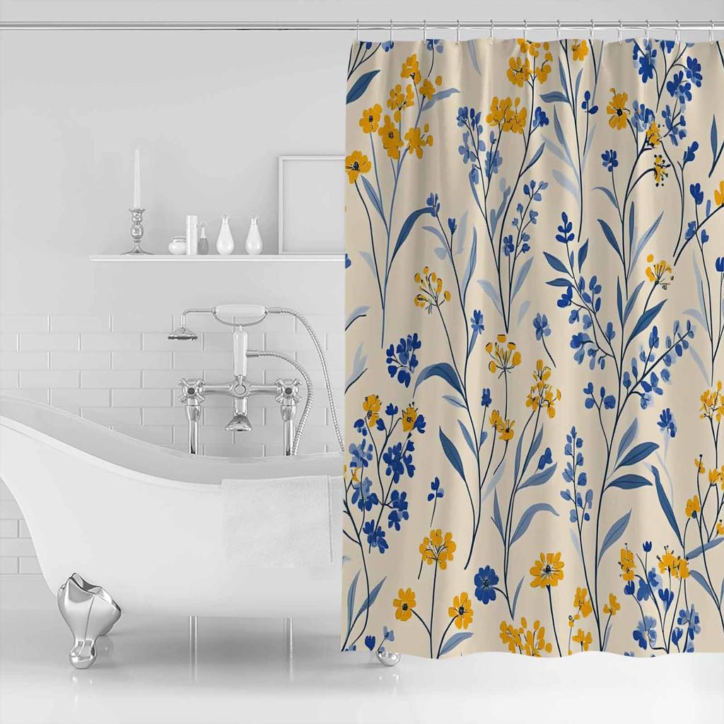 Modernism Daisy Flower Plant Shower Curtains Waterproof Bath Curtains Home Decor Modern Luxury Bathroom Curtain