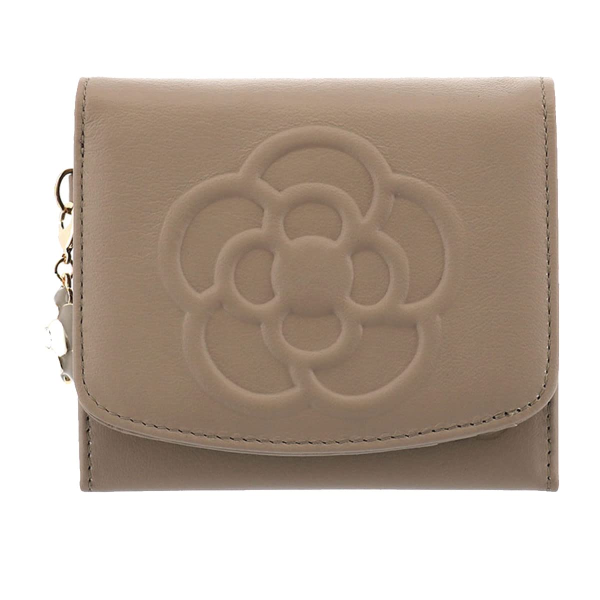 

Bifold Wallet Mini Wallet Waffle 185435 Genuine Leather Embossed Camellia Greige [Craysus] Women s [43]