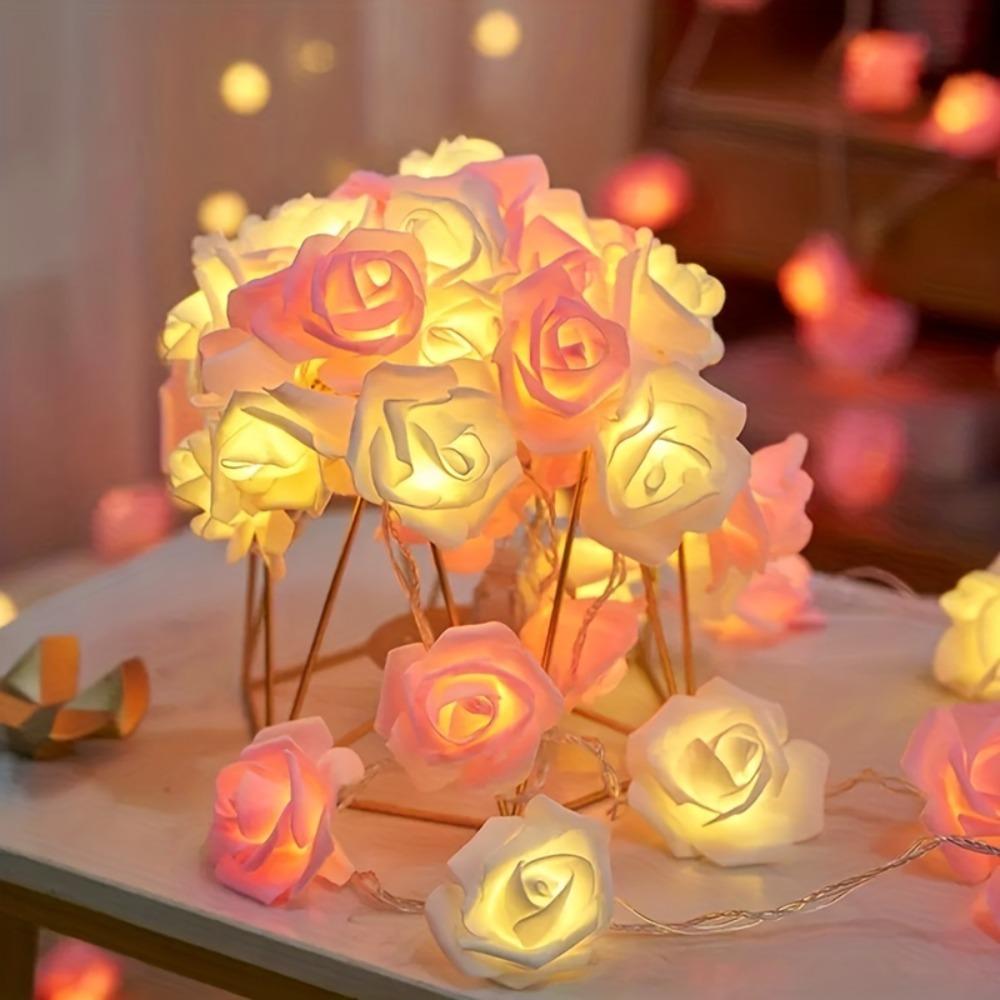 1pc 2M 10Lights LED White and Pink Rose String Lights For Room Garden Decoration Night Light Without Battery