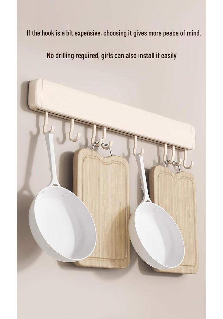 No-Drill Wall-Mounted White Kitchen Hook Rack for Pots, Lids, and Utensils