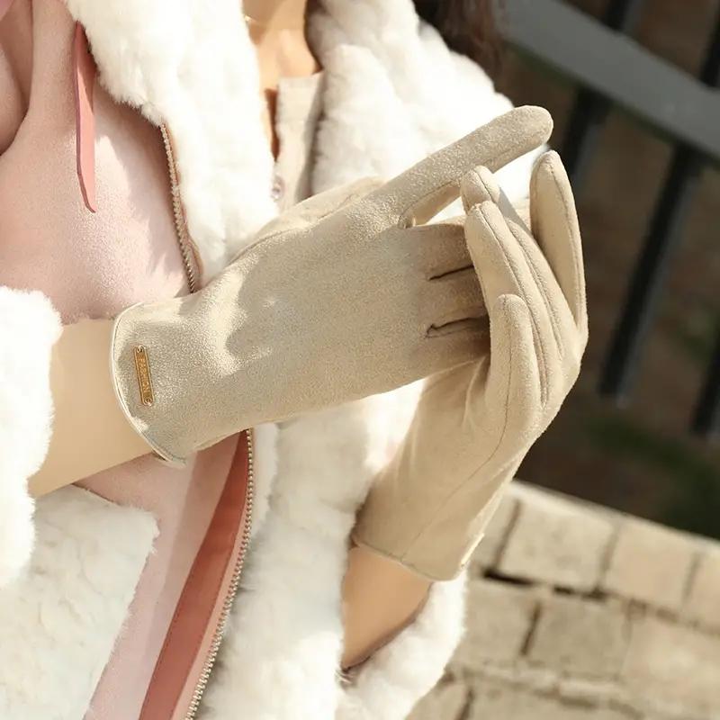 Women Touch Screen Gloves Fashion Mittens Autumn Winter Warm Thin Cashmere Solid Cycling Drive Suede Fabric Elegant Windproof