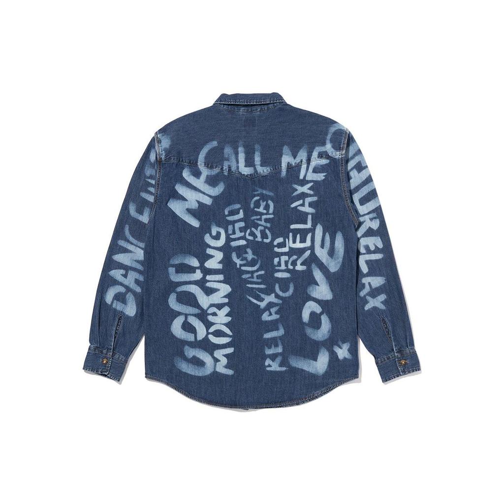Levis Letter Embroidered Button-Down Denim Long Sleeve Shirt Men shirts Indigo-Blue A1919-0023