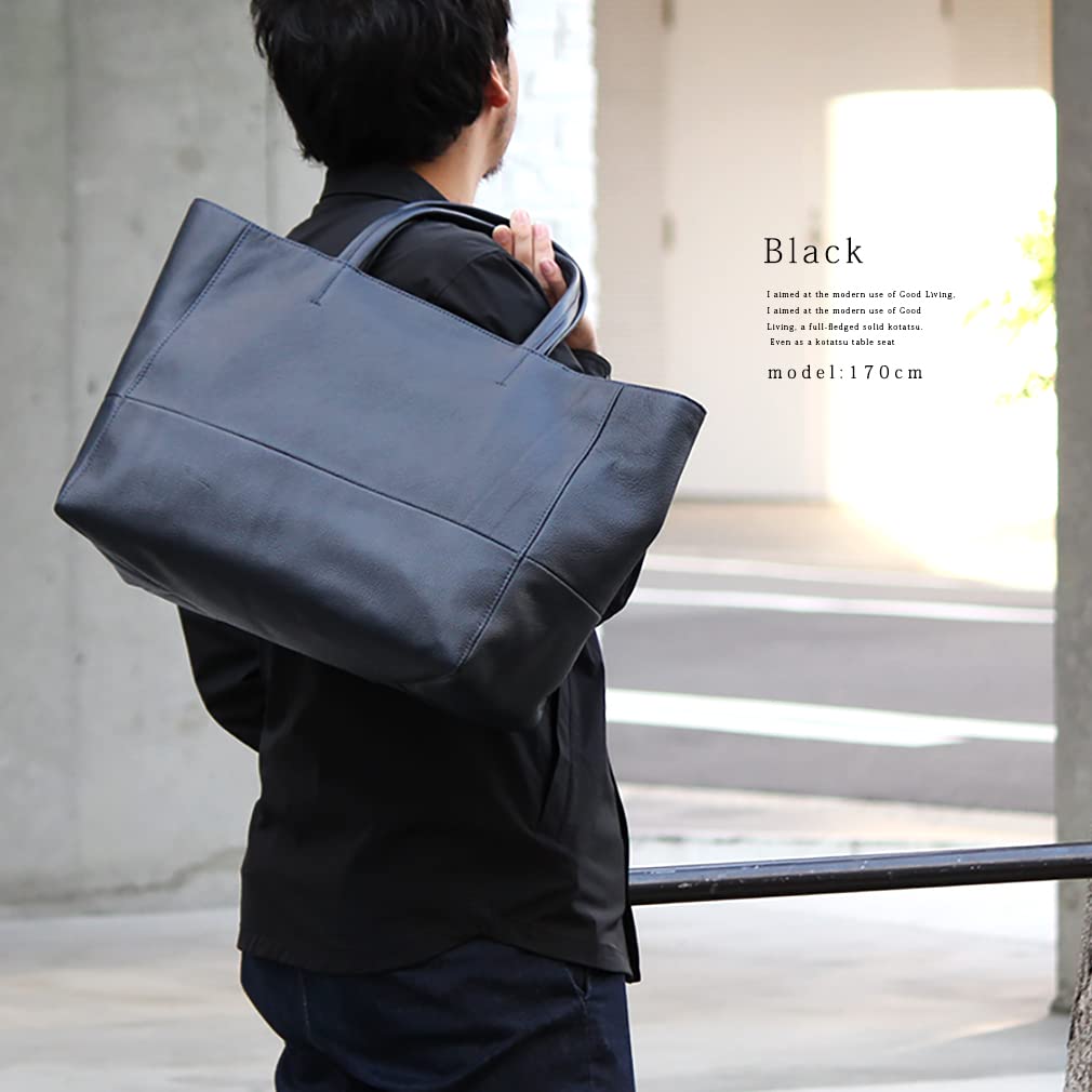 VITAFELICE Genuine Cowhide Leather Tote Bag for Men and Women, Oinb-n1706 (Black)