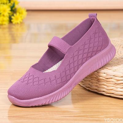 Fashion Cozy Sport Mary Janes Flats Women Knit Mesh Sneakers Breathable Summer Shoes Ladies Casual Flat Shoes Comfortable Loafers Black