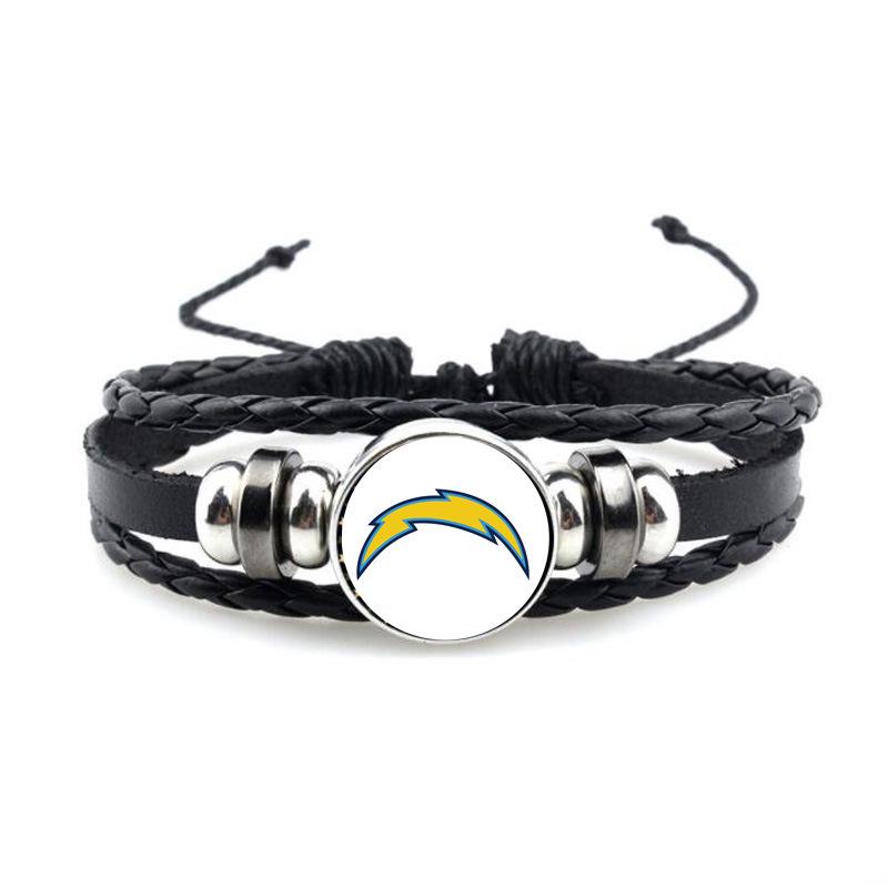 NFL 32 Teams Schwarzes Vintage-Leder-Football-Armband mit Zeit-Edelstein